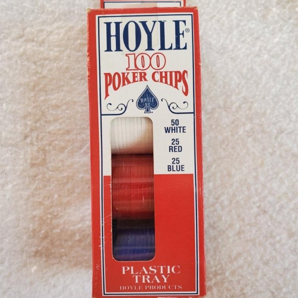Vintage 1992 100 Poker Chips By Hoyle with Plastic Tray, New in Box, Made in USA
